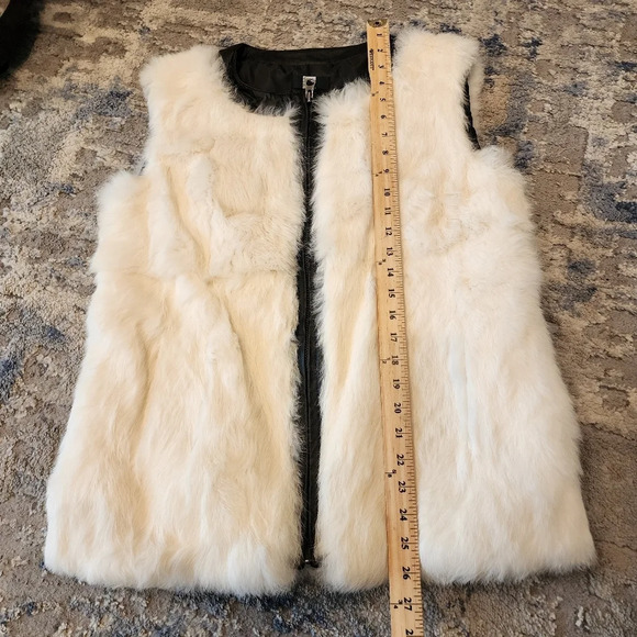 Saks Fifth Avenue Rabbit Fur Leather Zip Vest Women's Size Large Pockets - Picture 15 of 16
